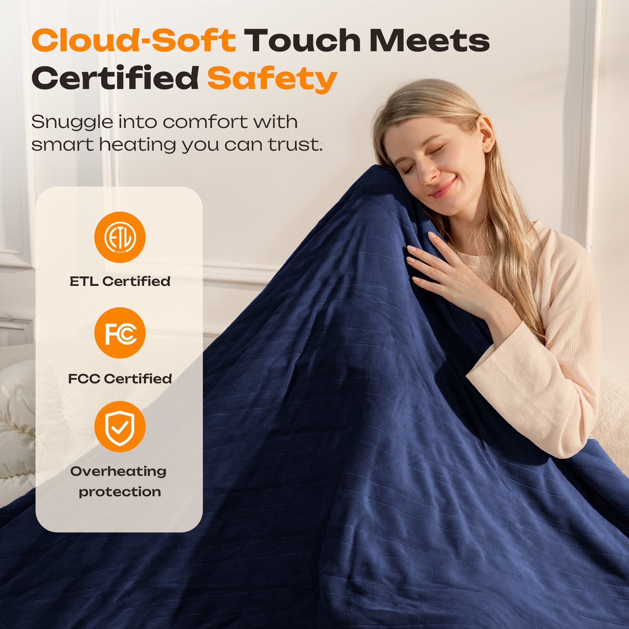 Heated Electric Blanket Queen Size 84"x90" – 10 Heat Levels, 10-Hour Auto Shut-Off, Dual Controllers, Soft Flannel, Overheat Protection, ETL & FCC Certified, Machine Washable(Blue)