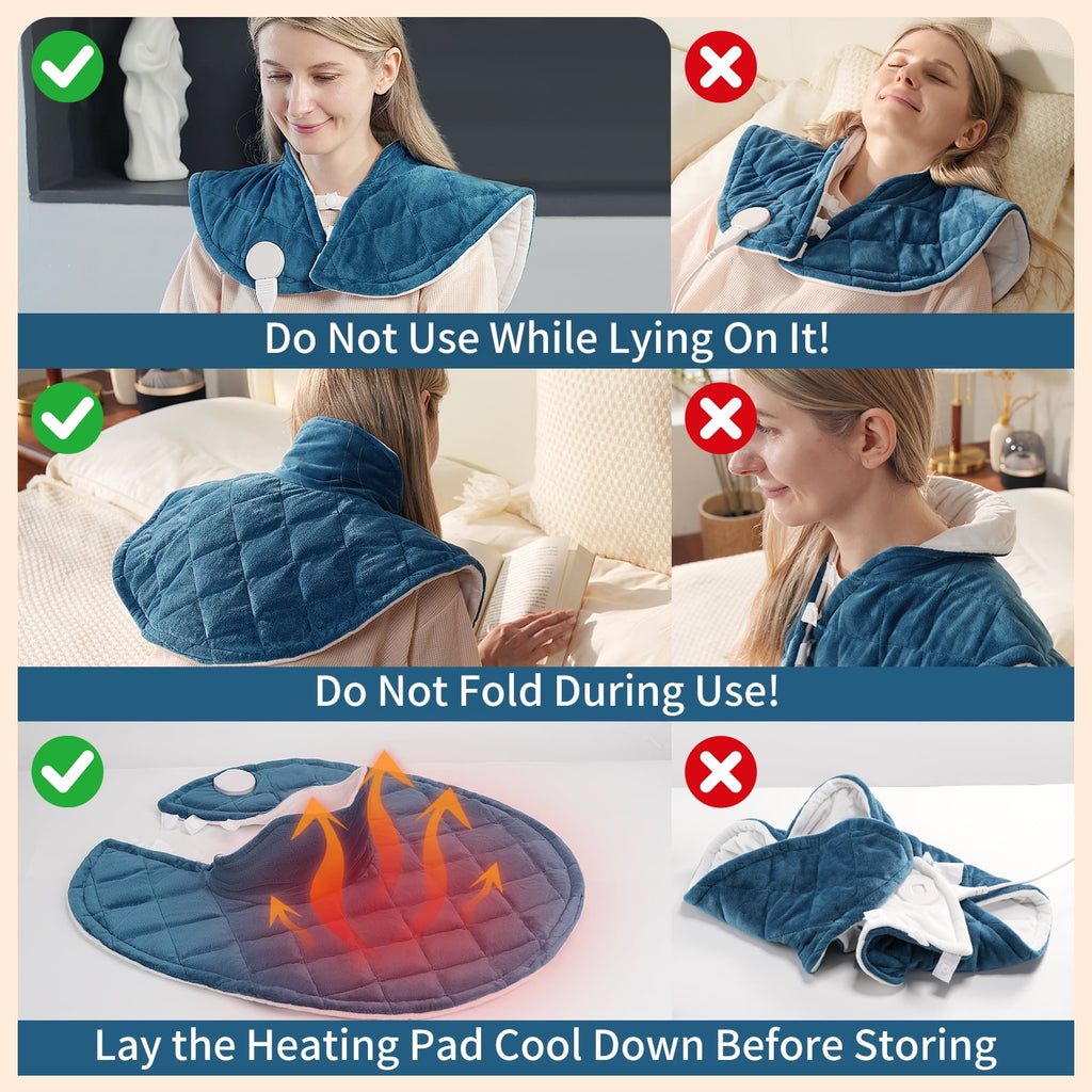 Suncall Heating Pad for Neck, Shoulders & Back – 6 Heat Levels up to 149°F, 6 Auto-Off Timers, Soft Flannel, Large Heated Wrap for Daily Comfort, Machine Washable, Gift for Women & Men blue