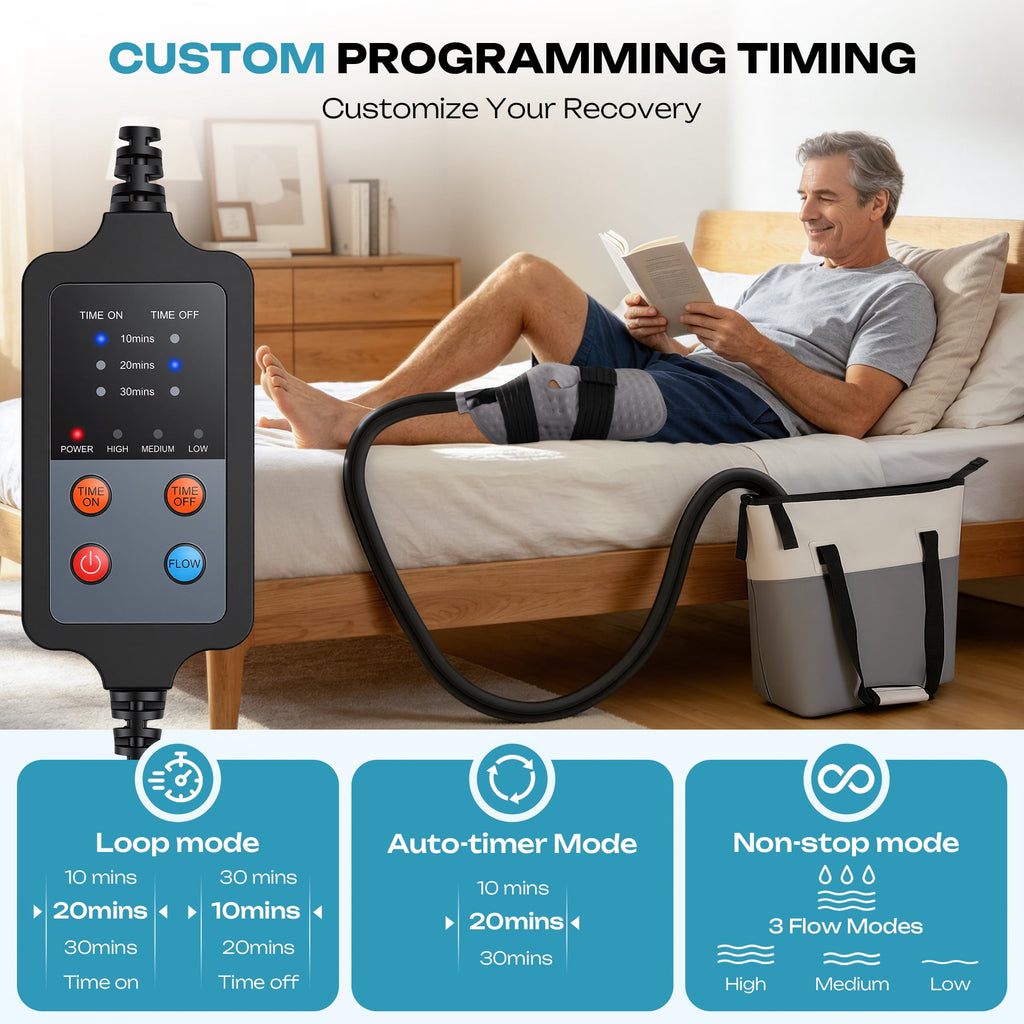 Universal Cold Therapy Machine for Knee, Shoulder, Ankle & More After Surgery – Ice System with Timer & Temp Control, 10Hr Ice, 9Qt Fridge-Grade Cooler, Quiet Pump for Home & Bedrest