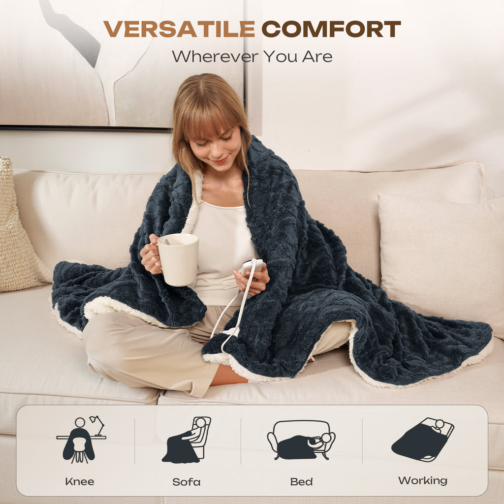 Suncall Electric Throw Blanket 50" x 60" – Thick Plush Jacquard Heated Blanket, 5 Heat Settings & 4 Timer Settings, Fast Heating, Machine Washable, Gray
