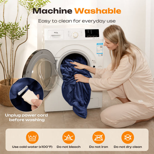 Electric Heated Throw Blanket 50"x60" – 5 Heat Levels, 2-10H Auto-Off Timer, Overheat Protection, ETL & FCC Certified, Flannel Sherpa Heated Blanket, Machine Washable, Energy-Saving Smart Heat (Blue)