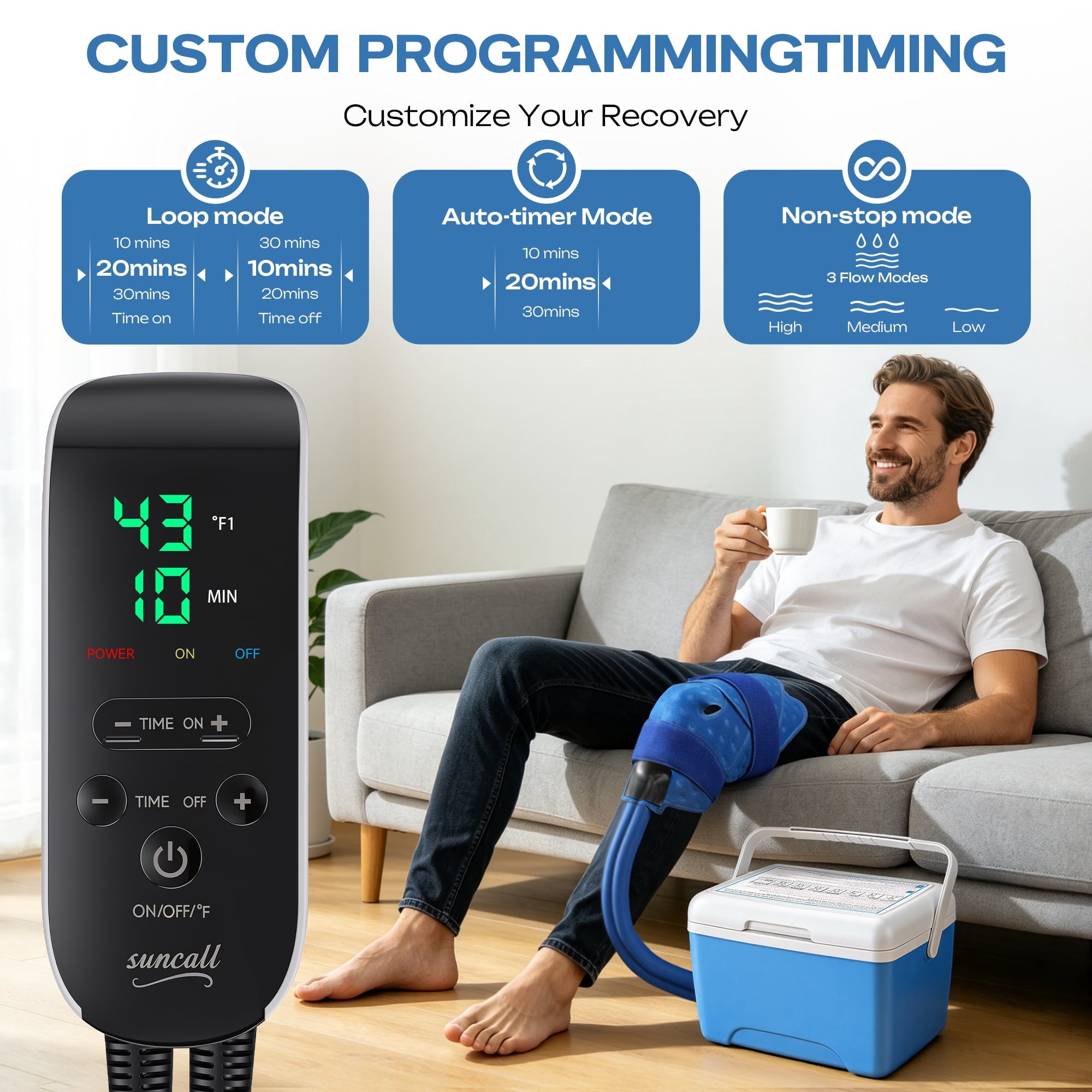 Suncall Cold Therapy Machine for Portable Quiet Pump - 9 Qt Ice Machine System with Timer & Temp Control, Multi-Use Pad for Knee, Shoulder, Waist, Ankle, Thigh