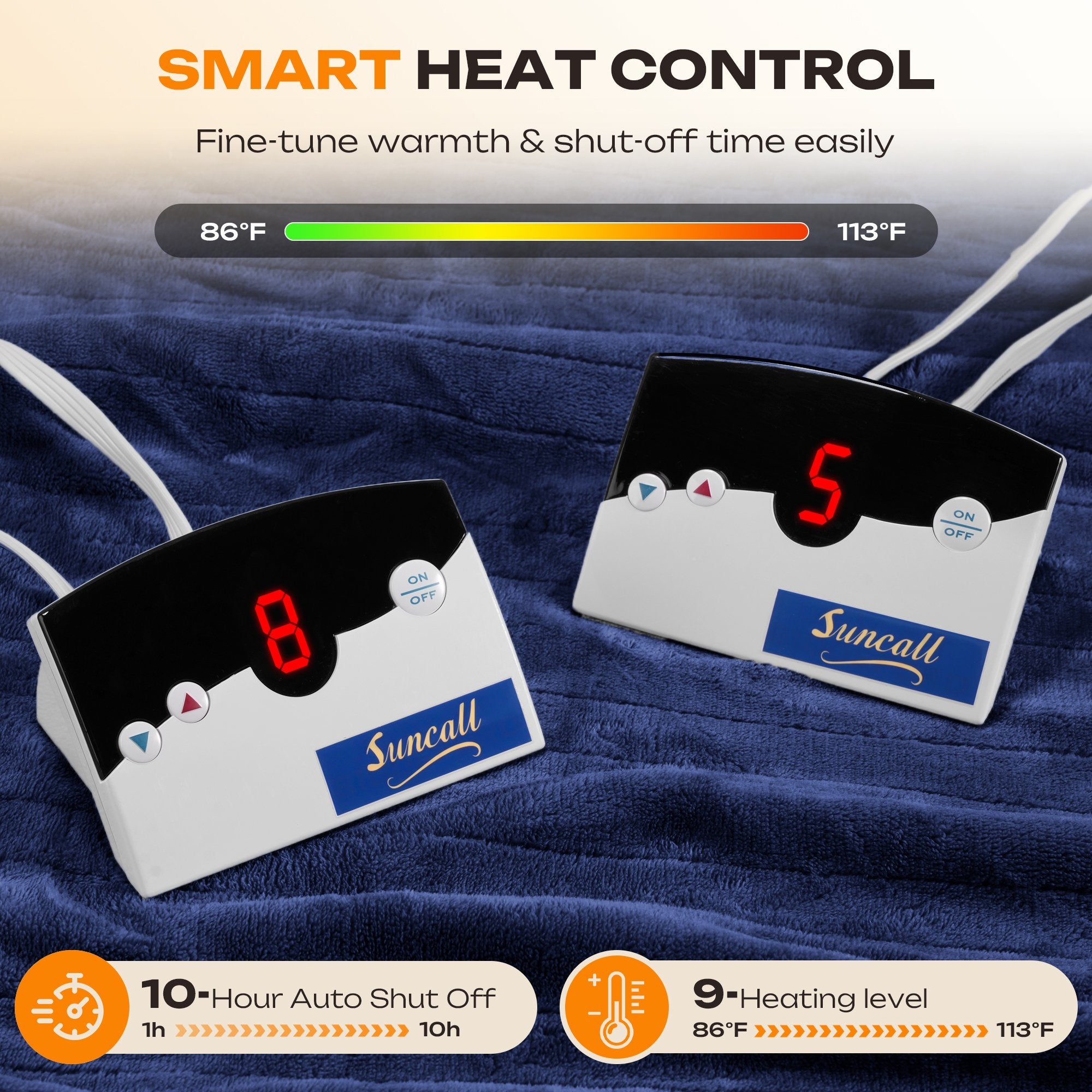 Electric Heated Throw Blanket 90"x100" – 5 Heat Levels, 2-10H Auto-Off Timer, Overheat Protection, ETL & FCC Certified, Flannel Sherpa Heated Blanket, Machine Washable, Energy-Saving Smart Heat (Blue)