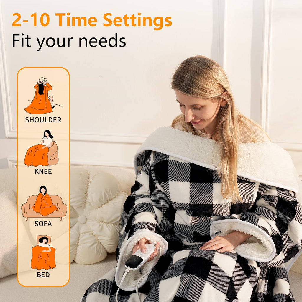Suncall Electric Snuggle Throw Blankets with Sleeves, Wearable Heated Blanket, Gray