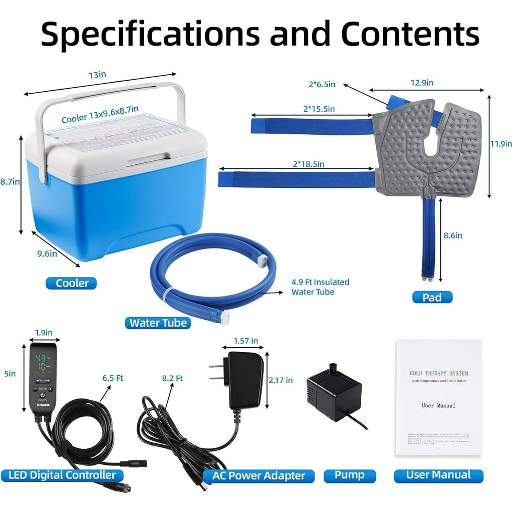 Cold Therapy Machine for Knee After Surgery - Ice Machine System with Timer & Temp Control, 12-Hour Ice Retention with 9Qt Fridge-Grade Cooler, Portable Quiet Pump for Home & Bedrest