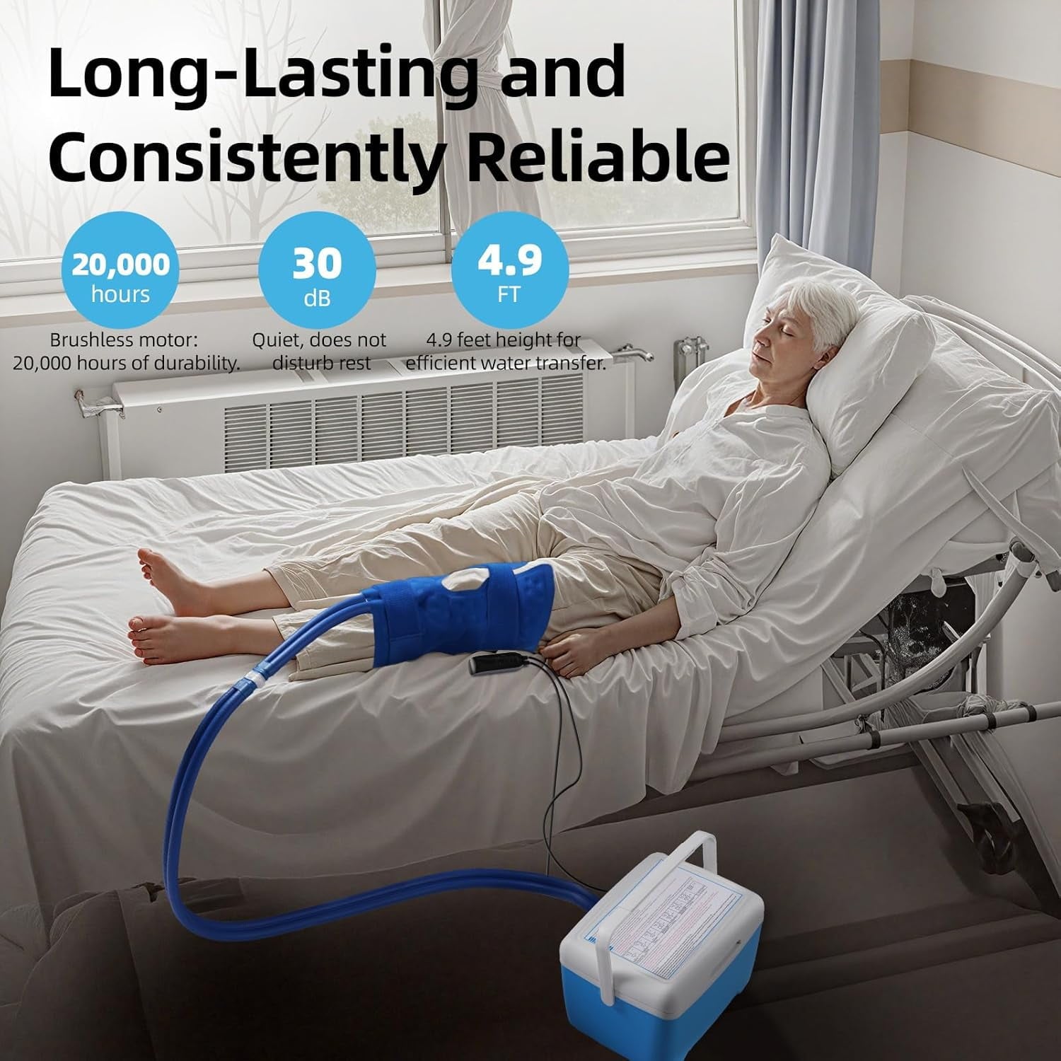 Cold Therapy Machine for Knee After Surgery - Ice Machine System with Timer & Temp Control, 12-Hour Ice Retention with 9Qt Fridge-Grade Cooler, Portable Quiet Pump for Home & Bedrest