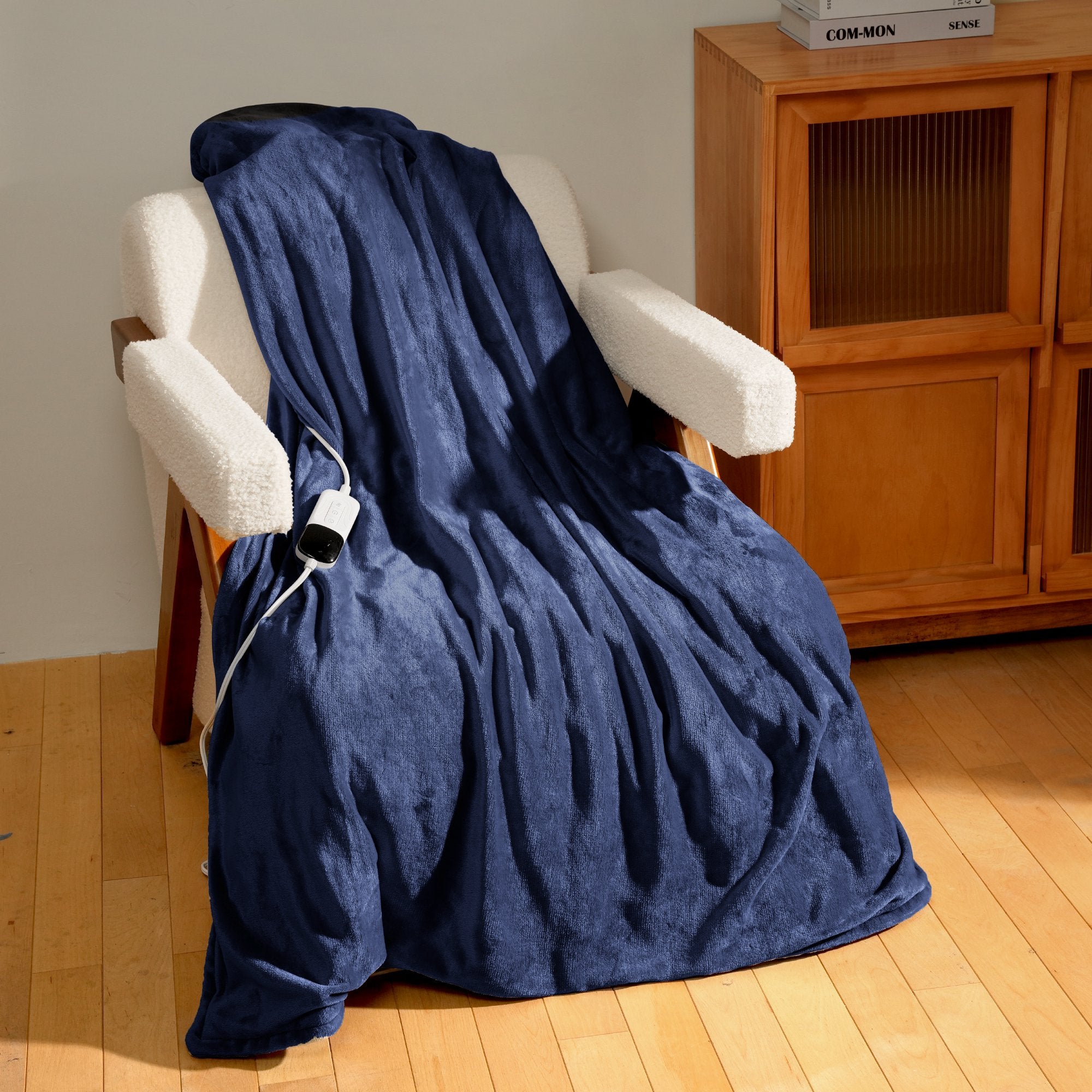 Electric Heated Throw Blanket 50"x60" – 5 Heat Levels, 2-10H Auto-Off Timer, Overheat Protection, ETL & FCC Certified, Flannel Sherpa Heated Blanket, Machine Washable, Energy-Saving Smart Heat (Blue)
