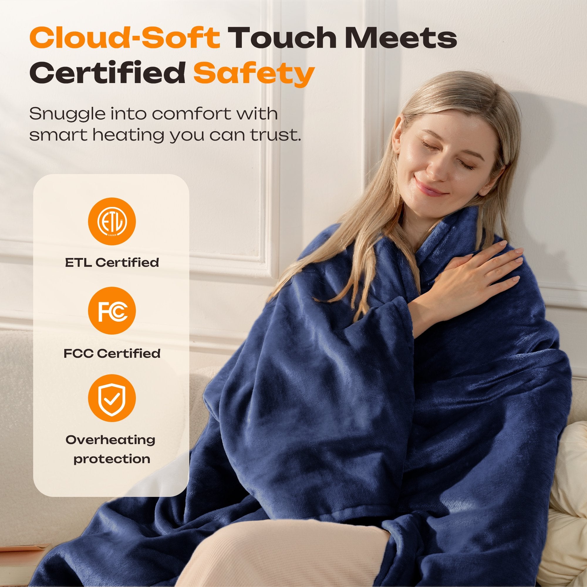 Electric Heated Throw Blanket 72"x84" – 5 Heat Levels, 2-10H Auto-Off Timer, Overheat Protection, ETL & FCC Certified, Flannel Sherpa Heated Blanket, Machine Washable, Energy-Saving Smart Heat (Blue)