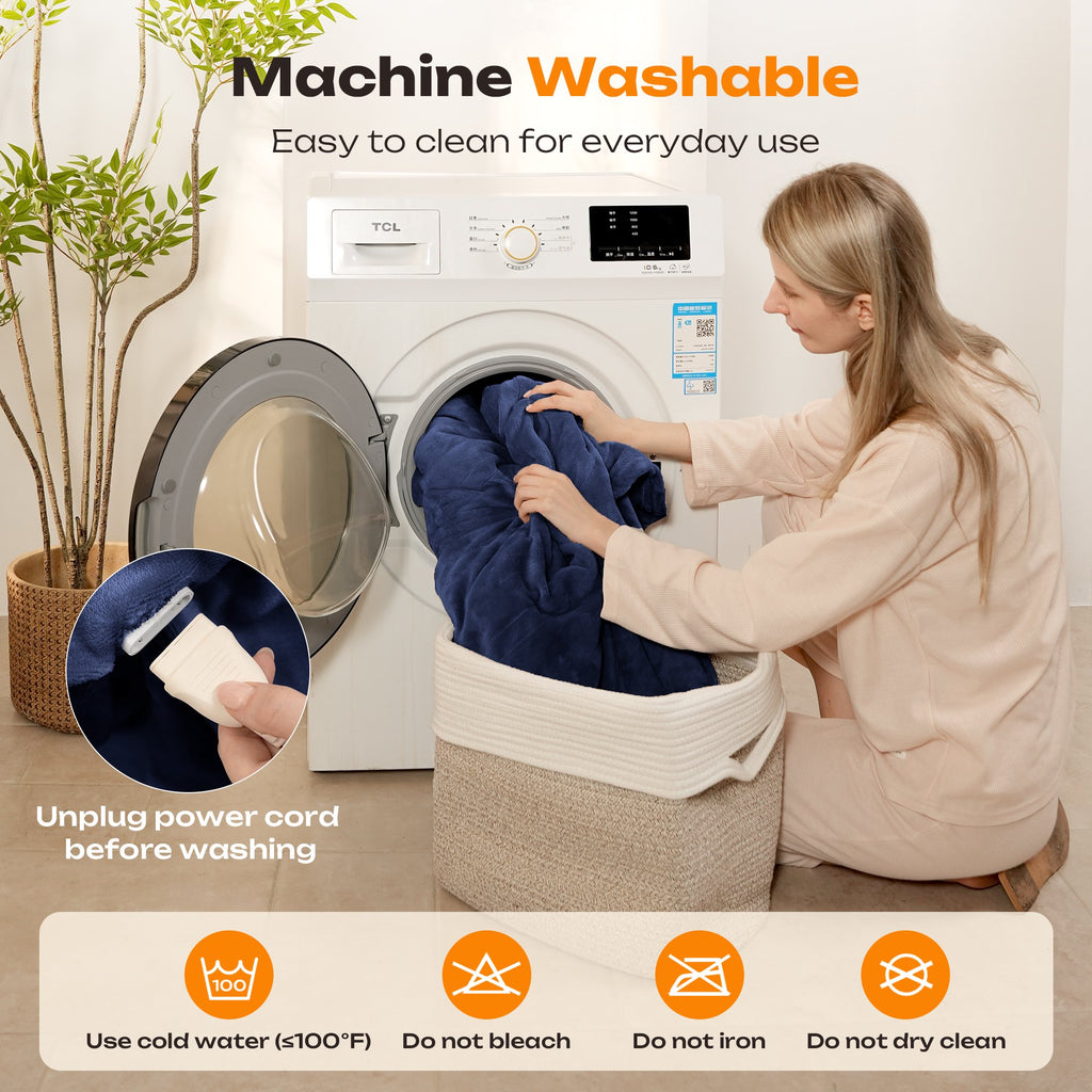 Heated Electric Blanket Queen Size 84"x90" – 10 Heat Levels, 10-Hour Auto Shut-Off, Dual Controllers, Soft Flannel, Overheat Protection, ETL & FCC Certified, Machine Washable(Blue)