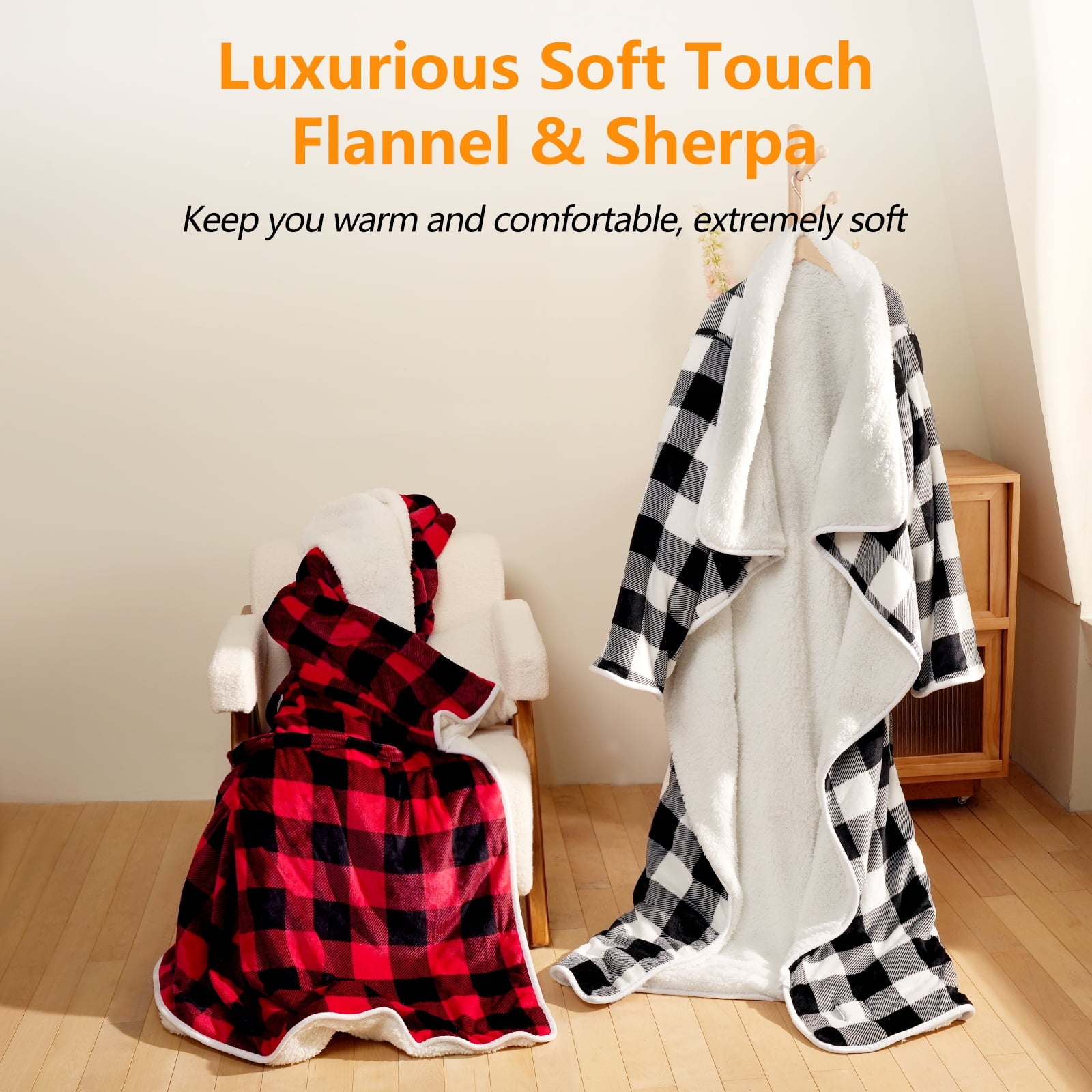 Suncall Electric Snuggle Throw Blankets with Sleeves, Wearable Heated Blanket, Red