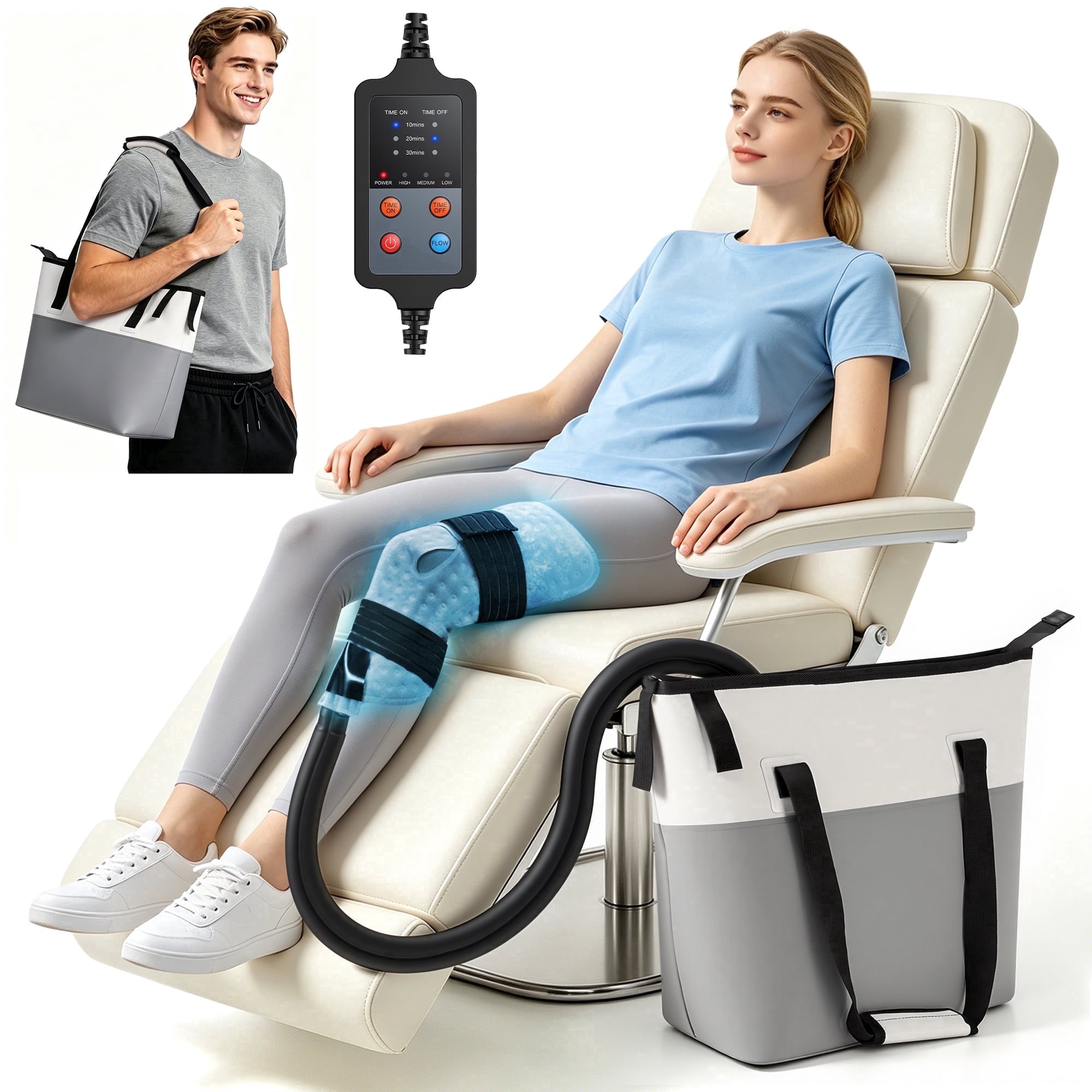 Universal Cold Therapy Machine for Knee, Shoulder, Ankle & More After Surgery – Ice System with Timer & Temp Control, 10Hr Ice, 9Qt Fridge-Grade Cooler, Quiet Pump for Home & Bedrest