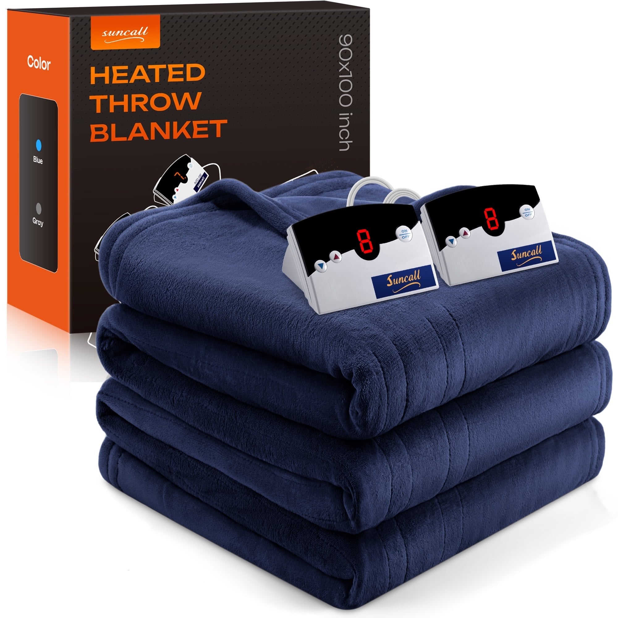 Electric Heated Throw Blanket 90"x100" – 5 Heat Levels, 2-10H Auto-Off Timer, Overheat Protection, ETL & FCC Certified, Flannel Sherpa Heated Blanket, Machine Washable, Energy-Saving Smart Heat (Blue)