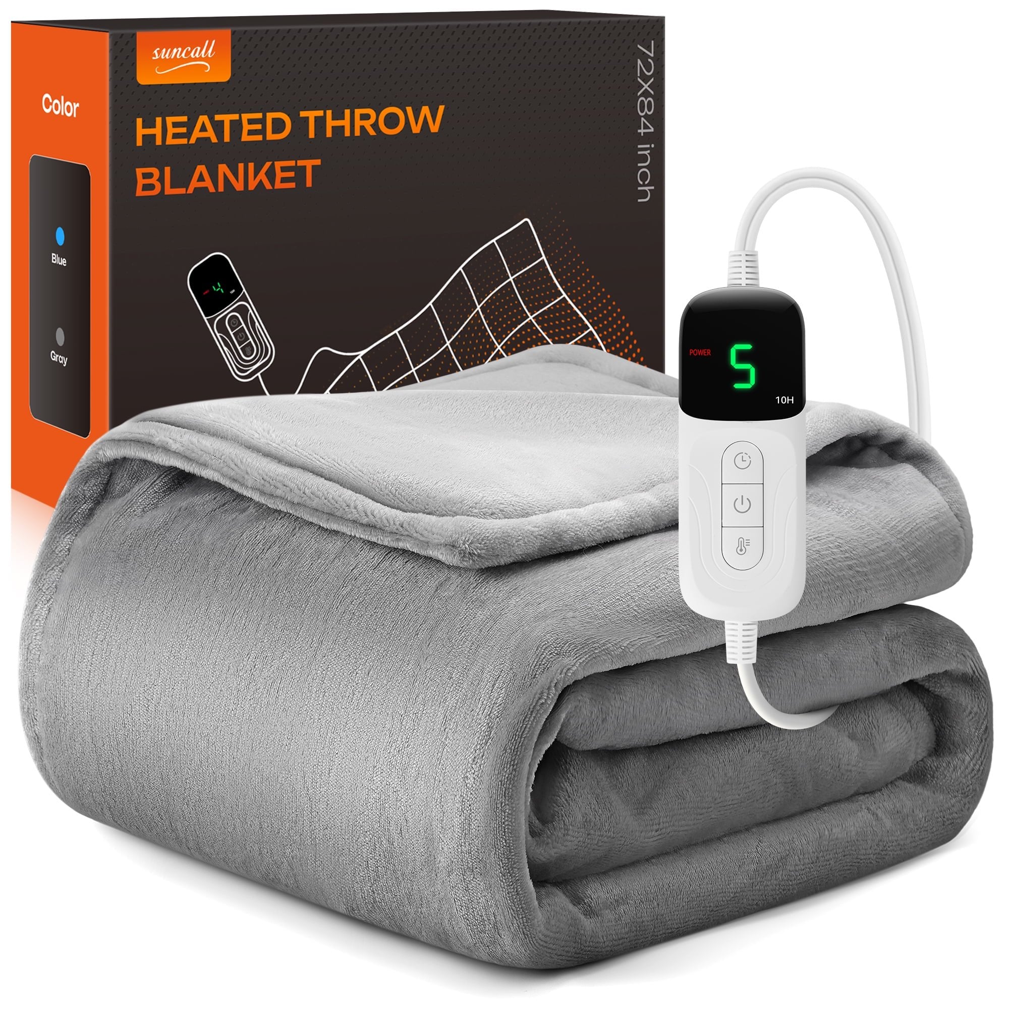 Electric Heated Throw Blanket 72"x84" – 5 Heat Levels, 2-10H Auto-Off Timer, Overheat Protection, ETL & FCC Certified, Flannel Sherpa Heated Blanket, Machine Washable, Energy-Saving Smart Heat