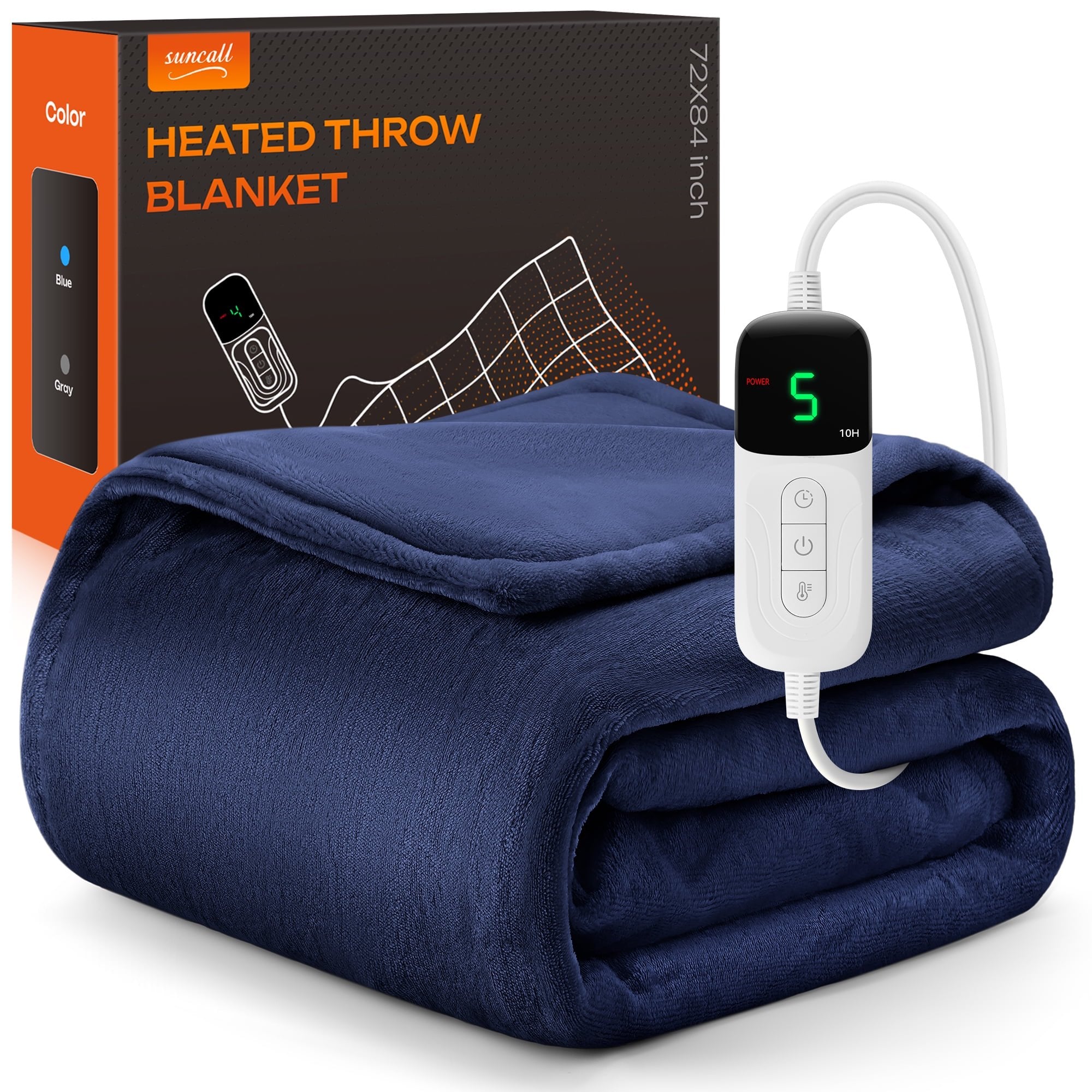 Electric Heated Throw Blanket 72"x84" – 5 Heat Levels, 2-10H Auto-Off Timer, Overheat Protection, ETL & FCC Certified, Flannel Sherpa Heated Blanket, Machine Washable, Energy-Saving Smart Heat (Blue)