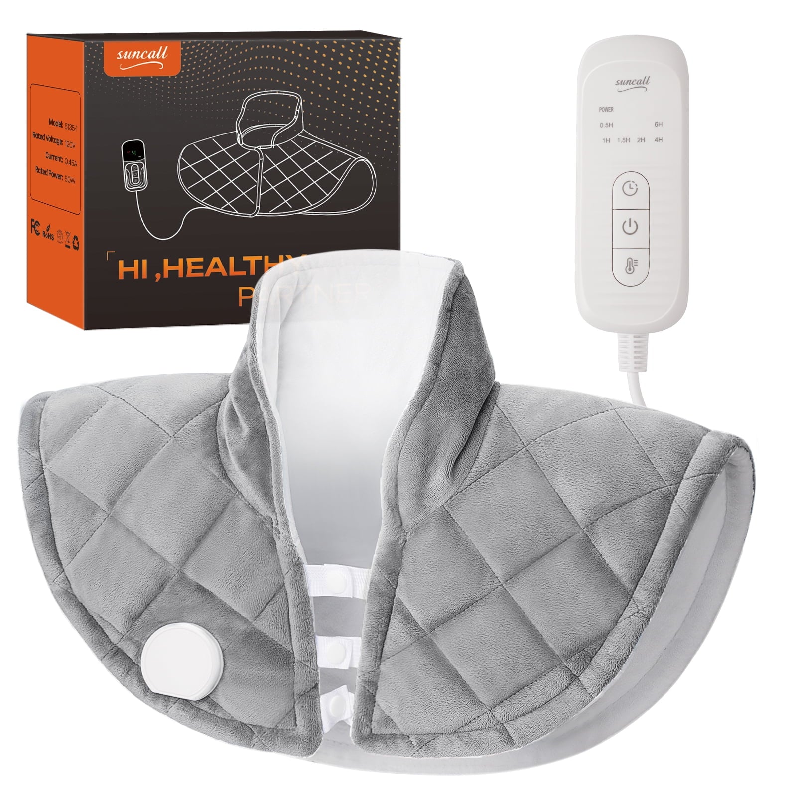Suncall Heating Pad for Neck, Shoulders & Back – 6 Heat Levels up to 149°F, 6 Auto-Off Timers, Soft Flannel, Large Heated Wrap for Daily Comfort, Machine Washable, Gift for Women & Men