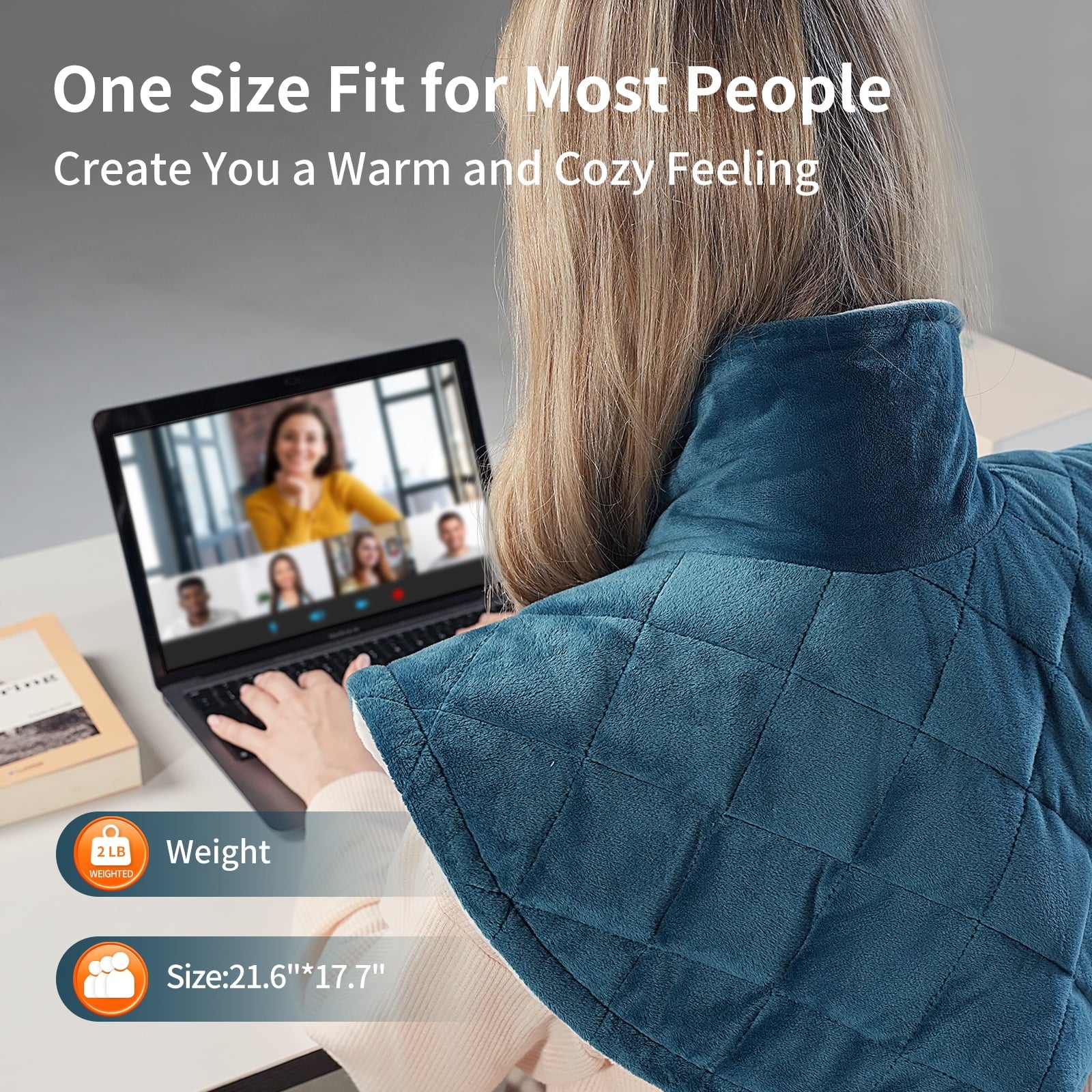 Suncall Heating Pad for Neck, Shoulders & Back – 6 Heat Levels up to 149°F, 6 Auto-Off Timers, Soft Flannel, Large Heated Wrap for Daily Comfort, Machine Washable, Gift for Women & Men blue