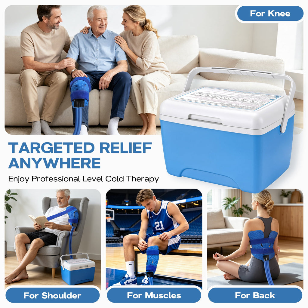 Suncall Cold Therapy Machine for Portable Quiet Pump - 9 Qt Ice Machine System with Timer & Temp Control, Multi-Use Pad for Knee, Shoulder, Waist, Ankle, Thigh